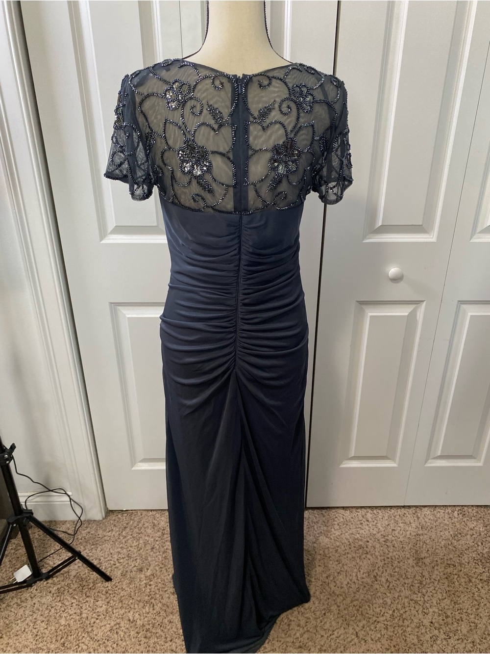 Xscape Beaded V-Neck Ruched Back Maxi Dress - Picture 6 of 10